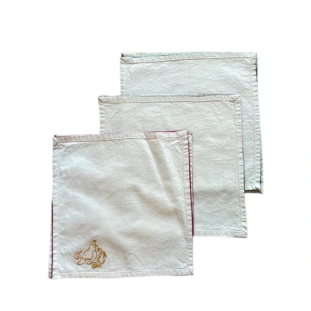CHRISTMAS VINTAGE PIER 1 Cream Cocktail Napkins S/6 Partridge Gold Embroidered